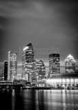 Vertical Downtown Tampa at Night landscape black and white Photography