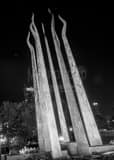Vertical The Sticks of Fire Sculpture at Night black and white Photos