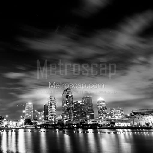 The Tampa Skyline at Night -- Tampa Black and White Photos