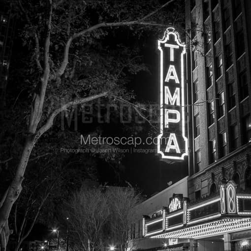 The Tampa Theater at Night -- Tampa Black and White Photos