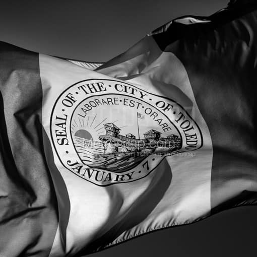 Toledo Black and White Photography of The City of Toledo Flag Waves in the Wind The City of Toledo Flag Waves in the Wind -- Toledo Black and White Photography