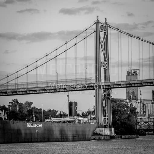 Toledo Black and White Photos of The Anthony Wayne Bridge and Cleveland-Cliffs Barge on the Maumee The Anthony Wayne Bridge and Cleveland-Cliffs Barge on the Maumee -- Toledo Black and White Photos