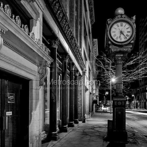Toledo Black and White Photos of A Clock on Summit Street in Fort Industry Square A Clock on Summit Street in Fort Industry Square -- Toledo Black and White Photos