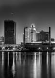 Vertical Downtown Toledo Skyline at Dusk black and white Pictures
