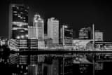 Horizontal The Toledo Skyline at Night Reflecting into a Still Maumee River black and white Pictures