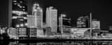 Panoramic The Toledo Skyline at Night Reflecting into a Still Maumee River black and white Pictures