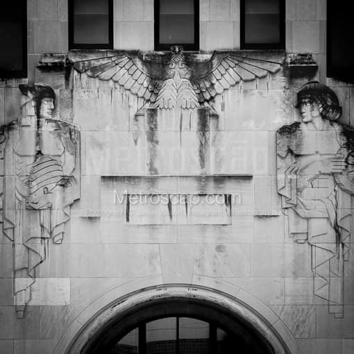 Toledo Black and White Photos of Geometric Etchings above the Entrance of the PNC Bank Building Geometric Etchings above the Entrance of the PNC Bank Building -- Toledo Black and White Photos