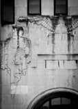 Vertical Geometric Etchings above the Entrance of the PNC Bank Building black and white Pictures