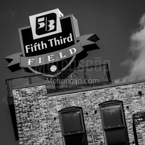 The Fifth Third Field Sign -- Toledo Black and White Photography