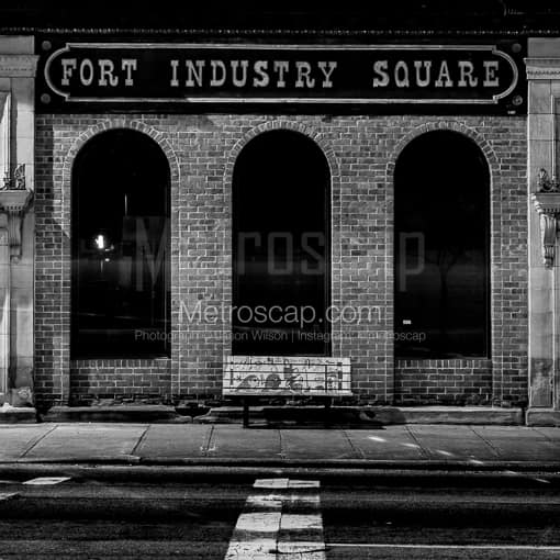 Fort Industry Square at Night -- Toledo Black and White Photography