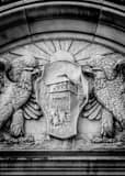 Vertical A Fort Meigs Relief above the Huntington Building Main Entrance black and white Pictures