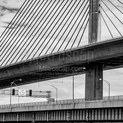 Under the Veterans Glass Skyway Bridge -- Toledo Black and White Photography