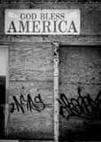Vertical A God Bless America Banner above a Dilapidated Building in Toledo black and white Pictures