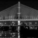 Square The Interstate 280 Veterans Glass Skyway Bridge over the Maumee River black and white Pictures