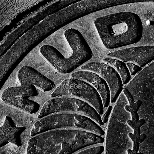 Toledo Black and White Photos of A Mudhens Manhole Cover outside of FifthThird Field A Mudhens Manhole Cover outside of FifthThird Field -- Toledo Black and White Photos