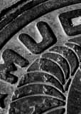 Vertical A Mudhens Manhole Cover outside of FifthThird Field black and white Pictures
