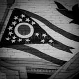 Square An Ohio Flag in a Mural landscape black and white Photography