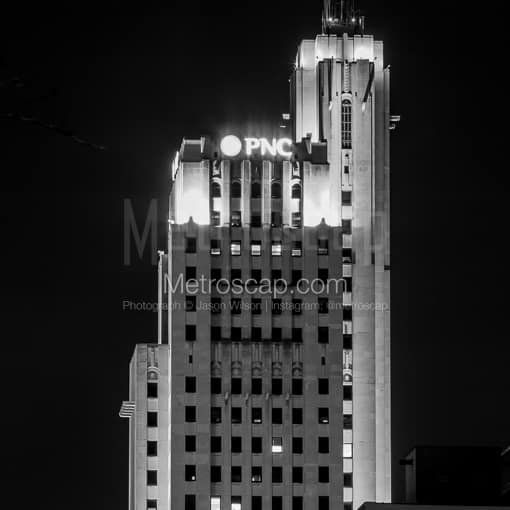 The PNC Bank Building at Night -- Toledo Black and White Photography