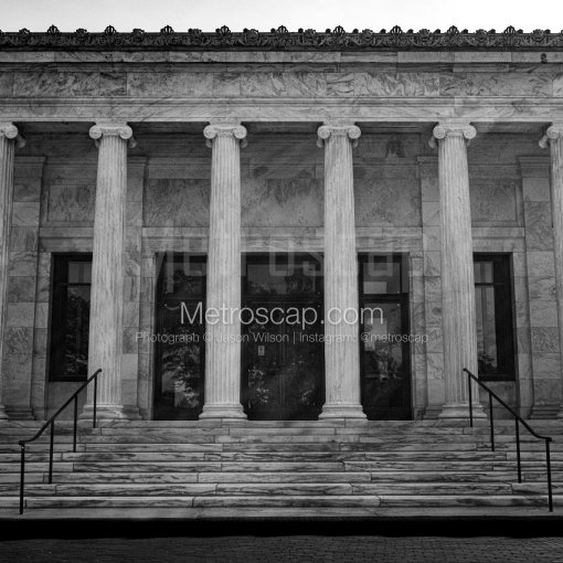 Matte Black MDF Framed Black and White Toledo Photograph: Toledo Art Museum in a Square Matte Black MDF Frame