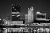 Horizontal The Tower on the Maumee and Riverfront Apartments buildings at Night black and white Pictures