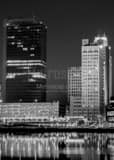 Vertical The Tower on the Maumee and Riverfront Apartments buildings at Night black and white Pictures