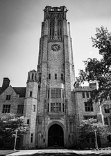 Vertical University Hall Ut black and white