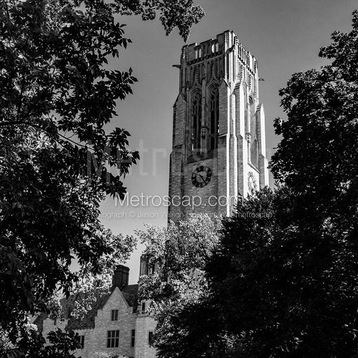 Matte Black MDF Framed Black and White Toledo Photograph: University Hall UToledo in a Square Matte Black MDF Frame