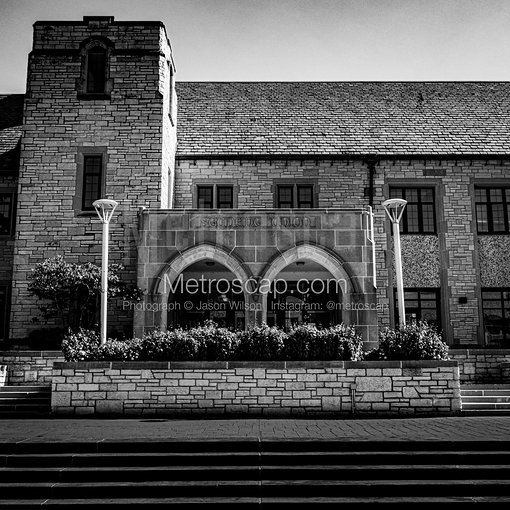 Matte Black MDF Framed Black and White Toledo Photograph: UToledo Student Union in a Square Matte Black MDF Frame