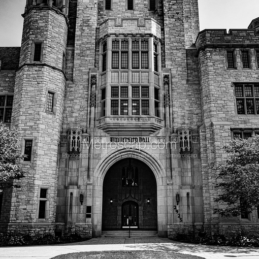 Matte Black MDF Framed Black and White Toledo Photograph: UToledo University Hall in a Square Matte Black MDF Frame