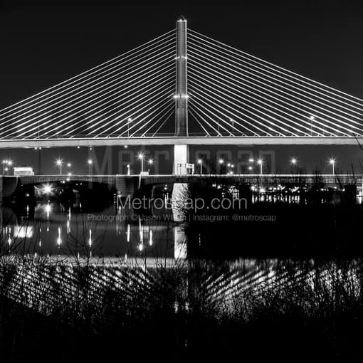 Toledo Black and White Photos of The Toledo Veterans Glass Skyway Bridge at Night The Toledo Veterans Glass Skyway Bridge at Night -- Toledo Black and White Photos