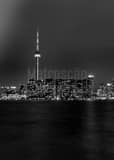 Vertical Downtown Toronto at Night black and white Photography