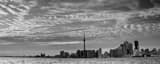Panoramic The Toronto Skyline Under Whispy Clouds black and white Photography