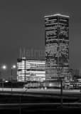 Vertical The BOK and Williams Tower at Night black and white Photos