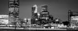 Panoramic The Tulsa Oklahoma Skyline at Night black and white Photos