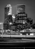 Vertical The Tulsa Oklahoma Skyline at Night black and white Photos