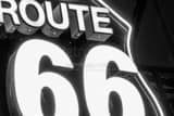 Horizontal Close-up of Route 66 Sign black and white Photos