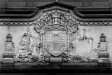 Horizontal The British Columbia Coat of Arms on Hotel Vancouver black and white Photos