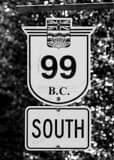 Vertical B.C. Route 99 South Sign black and white Photos