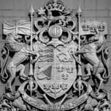Square Canada's Coat of Arms on Canada Post Building black and white Photos
