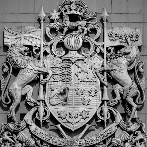 Canada's Coat of Arms on Canada Post Building -- Vancouver Black and White Photos