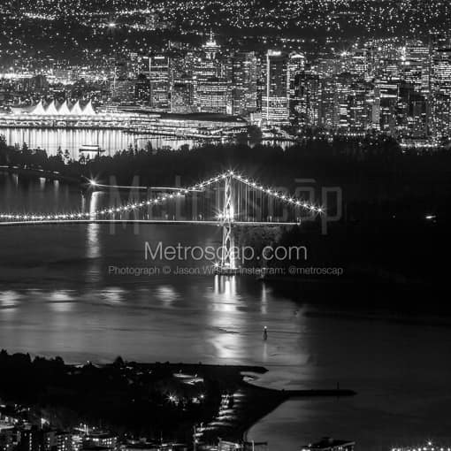 Vancouver at Night from Cypress Mountain -- Vancouver Black and White Photos