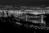 Horizontal The Vancouver Harbor and Skyline at Night black and white Photos