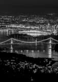 Vertical The Vancouver Harbor and Skyline at Night black and white Photos