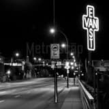 Square Iconic East Vancouver Sign at Night black and white Photos