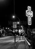 Vertical Iconic East Vancouver Sign at Night black and white Photos