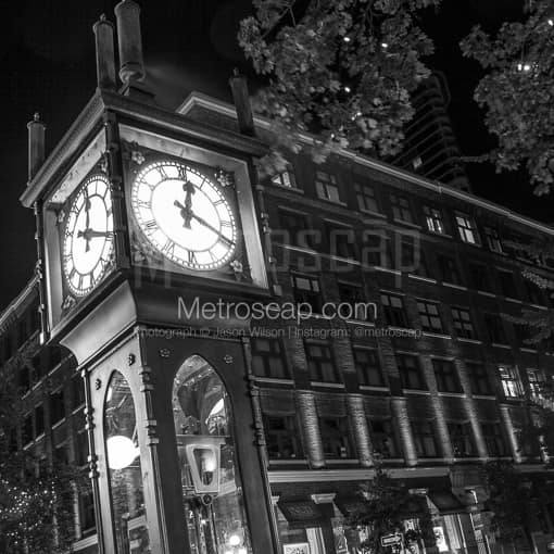 The Gastown Steam Clock -- Vancouver Black and White Photos