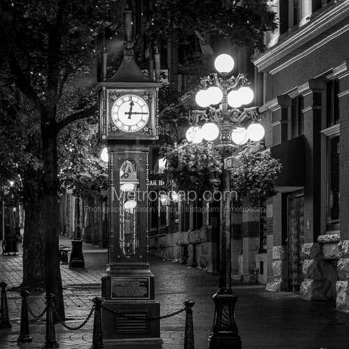 The Gastown Steam Clock on Water Street -- Vancouver Black and White Photos