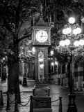 Vertical The Gastown Steam Clock on Water Street black and white Photos