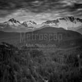 Square Glacier Covered Mountain Peaks near Squamish BC black and white Photos