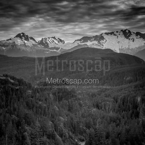 Glacier Covered Mountain Peaks near Squamish BC -- Vancouver Black and White Photos